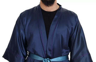 Blaue Satin-Seiden-Gürtel-Robe-Jacke