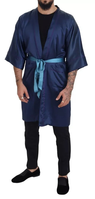 Blaue Satin-Seiden-Gürtel-Robe-Jacke