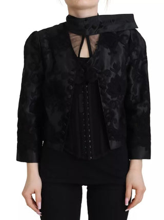 Chaqueta corsé transparente de encaje negro de organza y seda