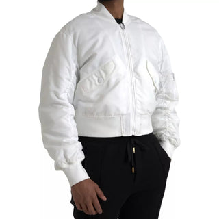 Chaqueta bomber blanca de manga larga con cremallera completa