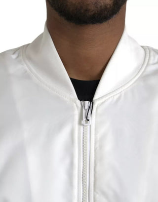 Chaqueta bomber blanca de manga larga con cremallera completa