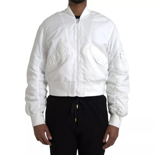 Chaqueta bomber blanca de manga larga con cremallera completa