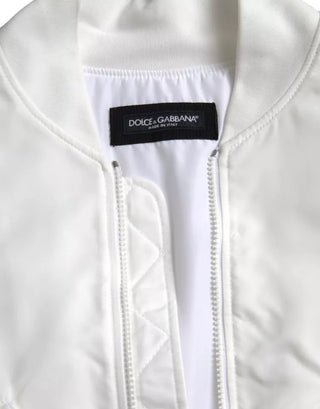 Chaqueta bomber blanca de manga larga con cremallera completa
