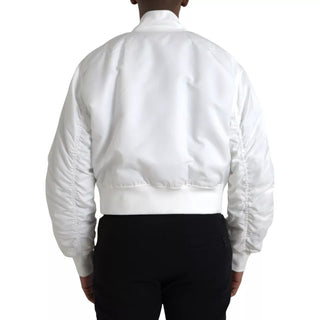 Chaqueta bomber blanca de manga larga con cremallera completa