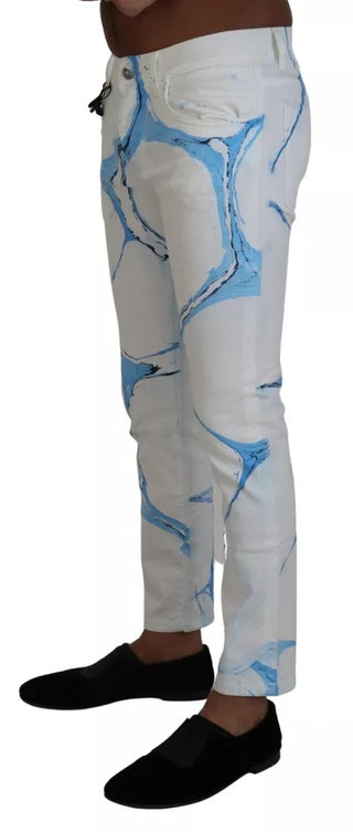 Weiße blaue Baumwoll-Skinny-Denim-Jeans
