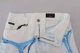 Weiße blaue Baumwoll-Skinny-Denim-Jeans