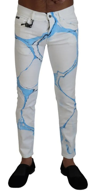 Weiße blaue Baumwoll-Skinny-Denim-Jeans