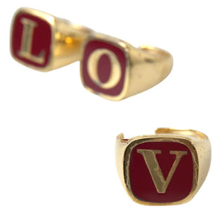 Gold Messing LOVE Emaille 3er Ring Set