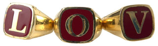 Gold Messing LOVE Emaille 3er Ring Set