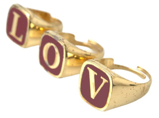 Gold Messing LOVE Emaille 3er Ring Set