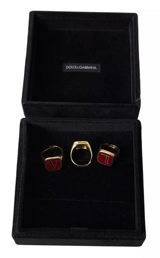 Gold Messing LOVE Emaille 3er Ring Set