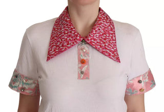 Weißes Sartoria T-Shirt mit breitem Kragen und Knöpfen