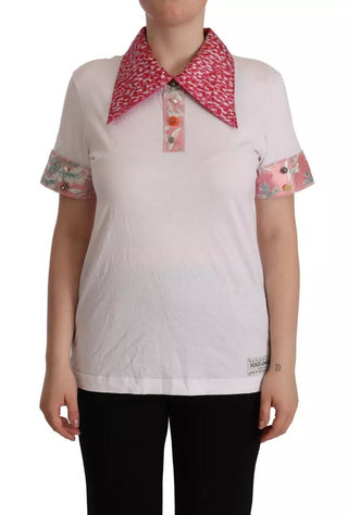 Weißes Sartoria T-Shirt mit breitem Kragen und Knöpfen