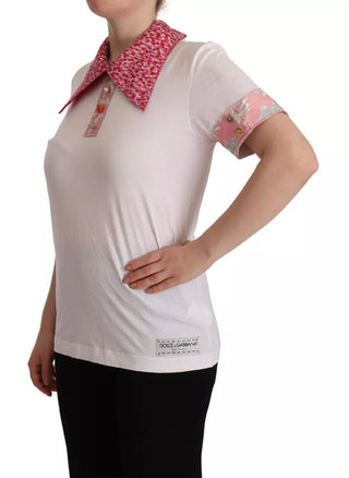 Weißes Sartoria T-Shirt mit breitem Kragen und Knöpfen