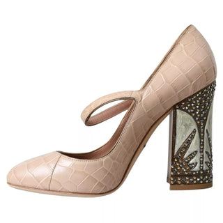 Beige Mary Janes aus Leder mit Verzierungen