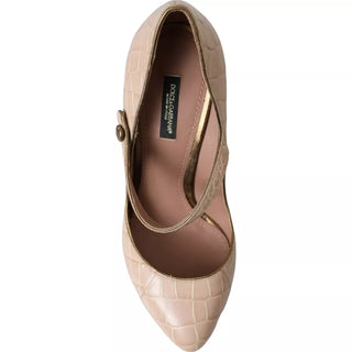 Beige Mary Janes aus Leder mit Verzierungen