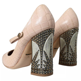 Beige Mary Janes aus Leder mit Verzierungen