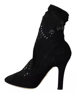 Schwarze Stretchpumps Stiefel Blumenspitzen-Schuhe