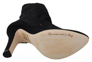 Schwarze Stretchpumps Stiefel Blumenspitzen-Schuhe
