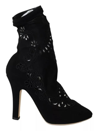 Schwarze Stretchpumps Stiefel Blumenspitzen Schuhe