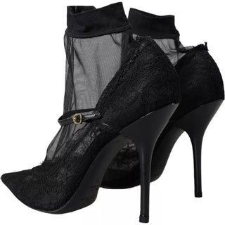 Schwarze Tüll-Stretch-Stiefel Pumps Schuhe