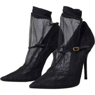 Schwarze Tüll-Stretch-Stiefel Pumps Schuhe