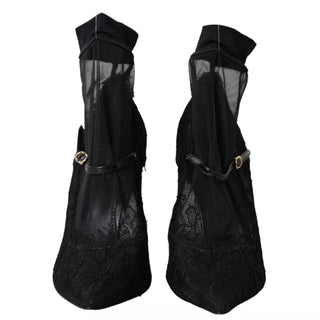 Schwarze Tüll-Stretch-Stiefel Pumps Schuhe