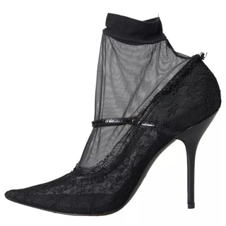 Schwarze Tüll-Stretch-Stiefel Pumps Schuhe