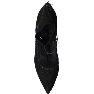 Schwarze Tüll-Stretch-Stiefel Pumps Schuhe