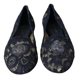 Dunkelblaue Taormina Slip-On-Ballerinas aus Spitze