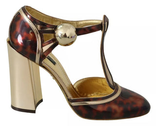 Sandalias doradas con estampado de leopardo y tiras en T