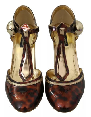 Gold Leopard T-Spangen Pumps Sandalen Schuhe