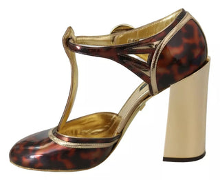 Gold Leopard T-Spangen Pumps Sandalen Schuhe