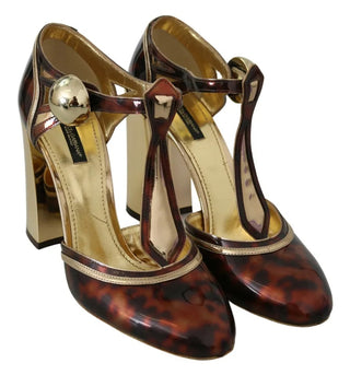 Gold Leopard T-Spangen Pumps Sandalen Schuhe