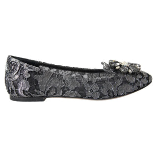Mocasines grises con encaje negro y cristales estilo ballet