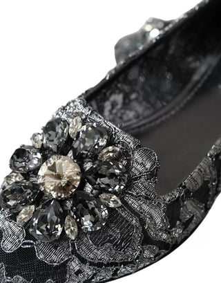 Mocasines grises con encaje negro y cristales estilo ballet