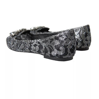 Mocasines grises con encaje negro y cristales estilo ballet