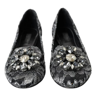 Mocasines grises con encaje negro y cristales estilo ballet