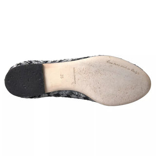 Mocasines grises con encaje negro y cristales estilo ballet