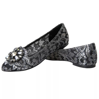 Grauschwarze Ballerinas aus Spitze und Kristall