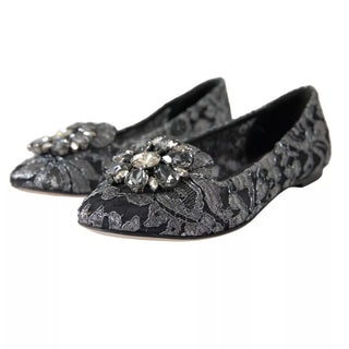 Grauschwarze Ballerinas aus Spitze und Kristall