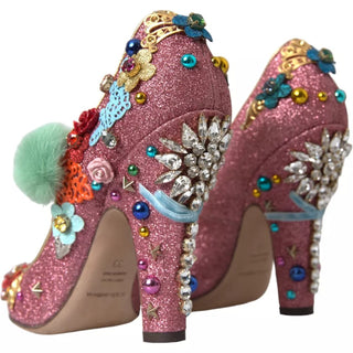 Rosa verzierte Pelz-Mary-Jane-Pumps