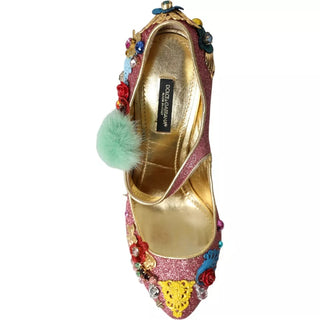 Rosa verzierte Pelz-Mary-Jane-Pumps
