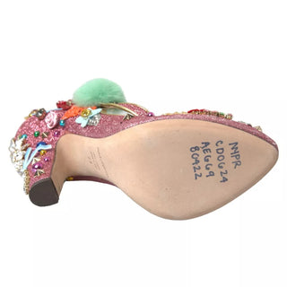 Rosa verzierte Pelz-Mary-Jane-Pumps