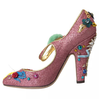 Rosa verzierte Pelz-Mary-Jane-Pumps