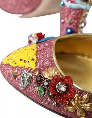 Rosa verzierte Pelz-Mary-Jane-Pumps