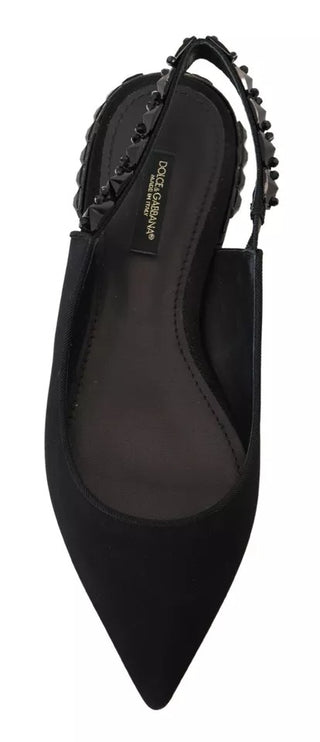Schwarze Slingpumps aus Charmeuse mit Kristallen