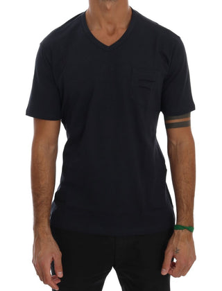 Blaues Baumwoll-V-Neck-T-Shirt