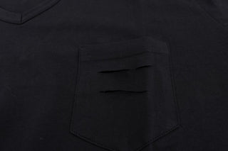 Blue Cotton V-neck T-Shirt