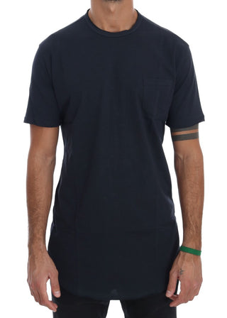 Blaues Baumwoll-Rundhals-T-Shirt